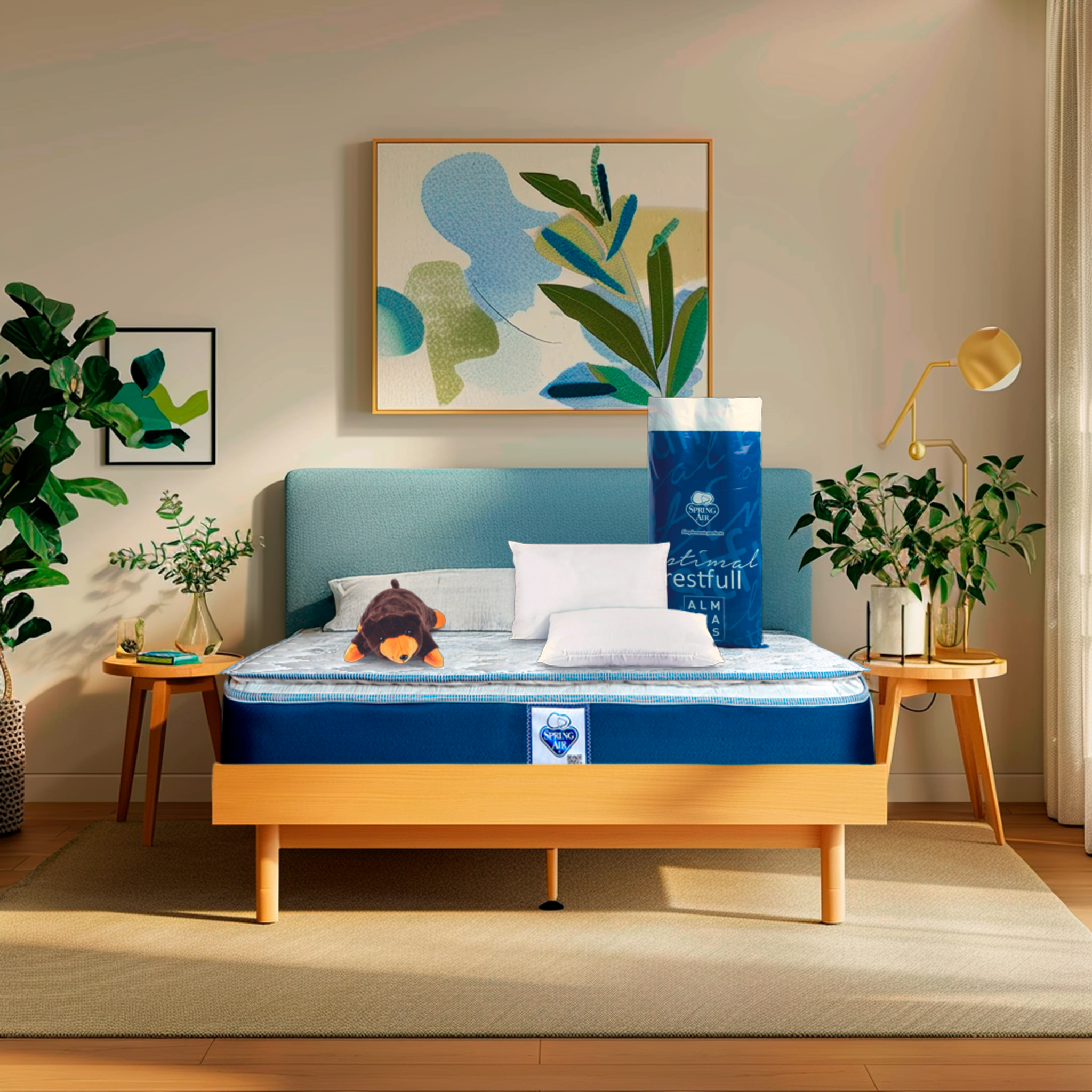 Colchón Cota + 2 Pack Optimal Restful Peach Feel + Osito almohada