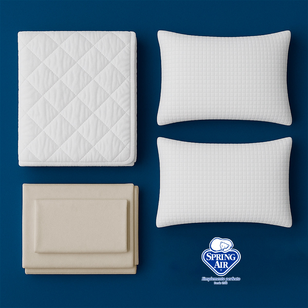 2 Almohadas Peach + Protector Essence + Sábanas Khaki