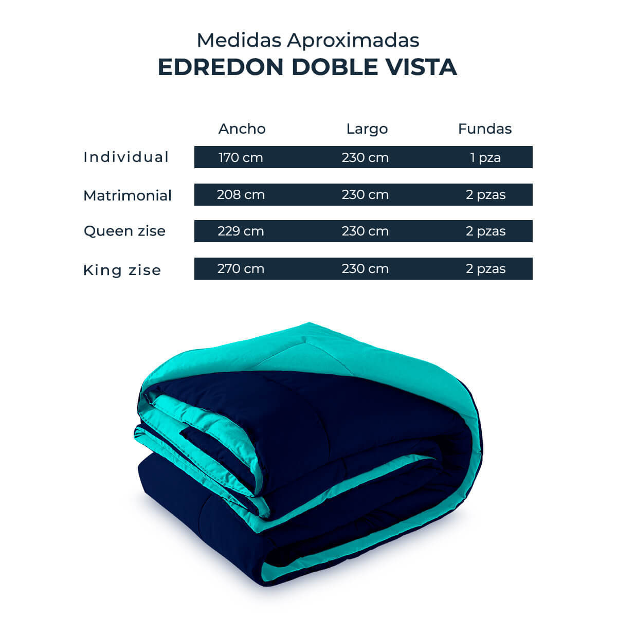 Edredón Spring Air Doble Vista Turquesa / Azul Marino
