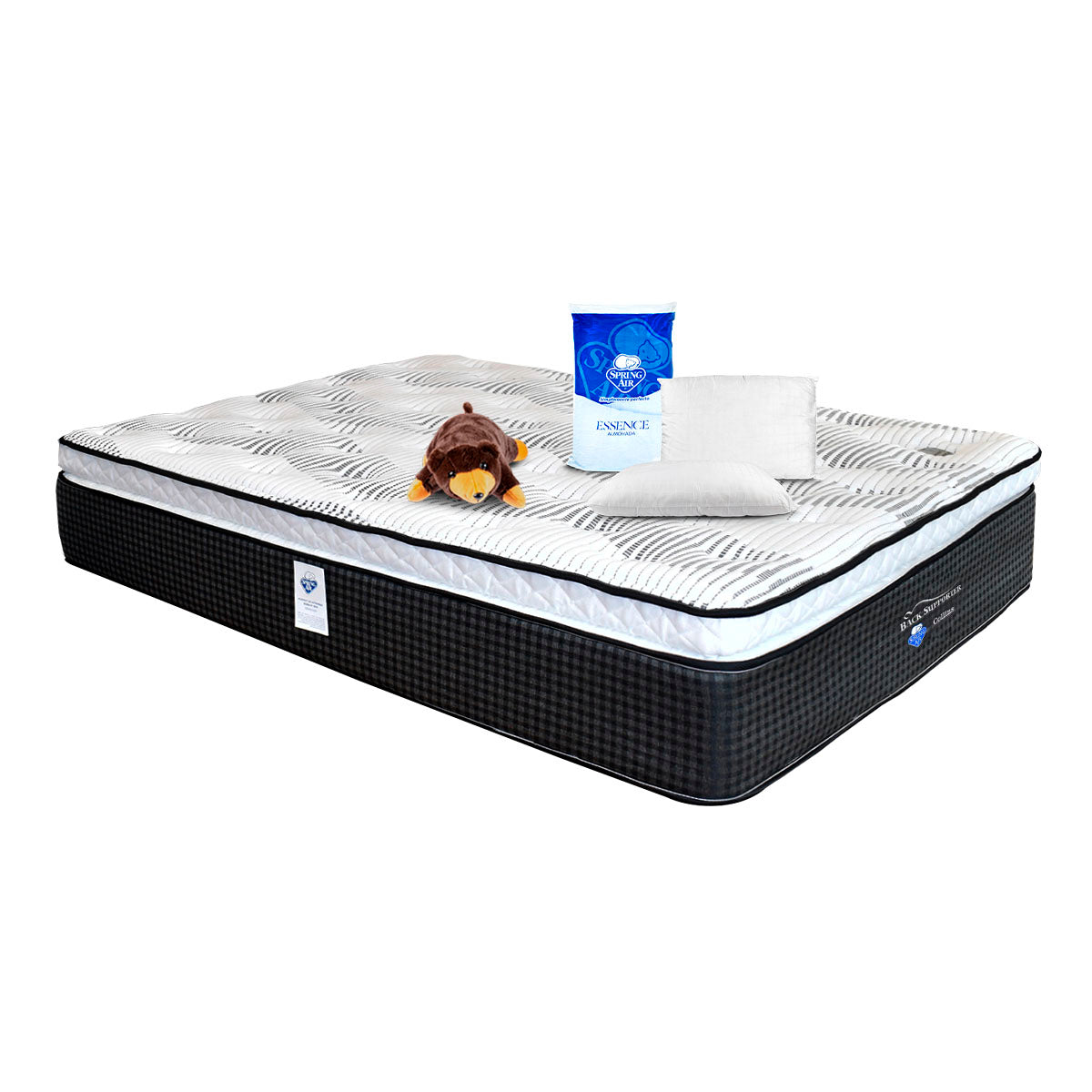Colchón Spring Air Collins + 2 Pack Almohadas Memory Foam + Oso Almohada - Matrimonial