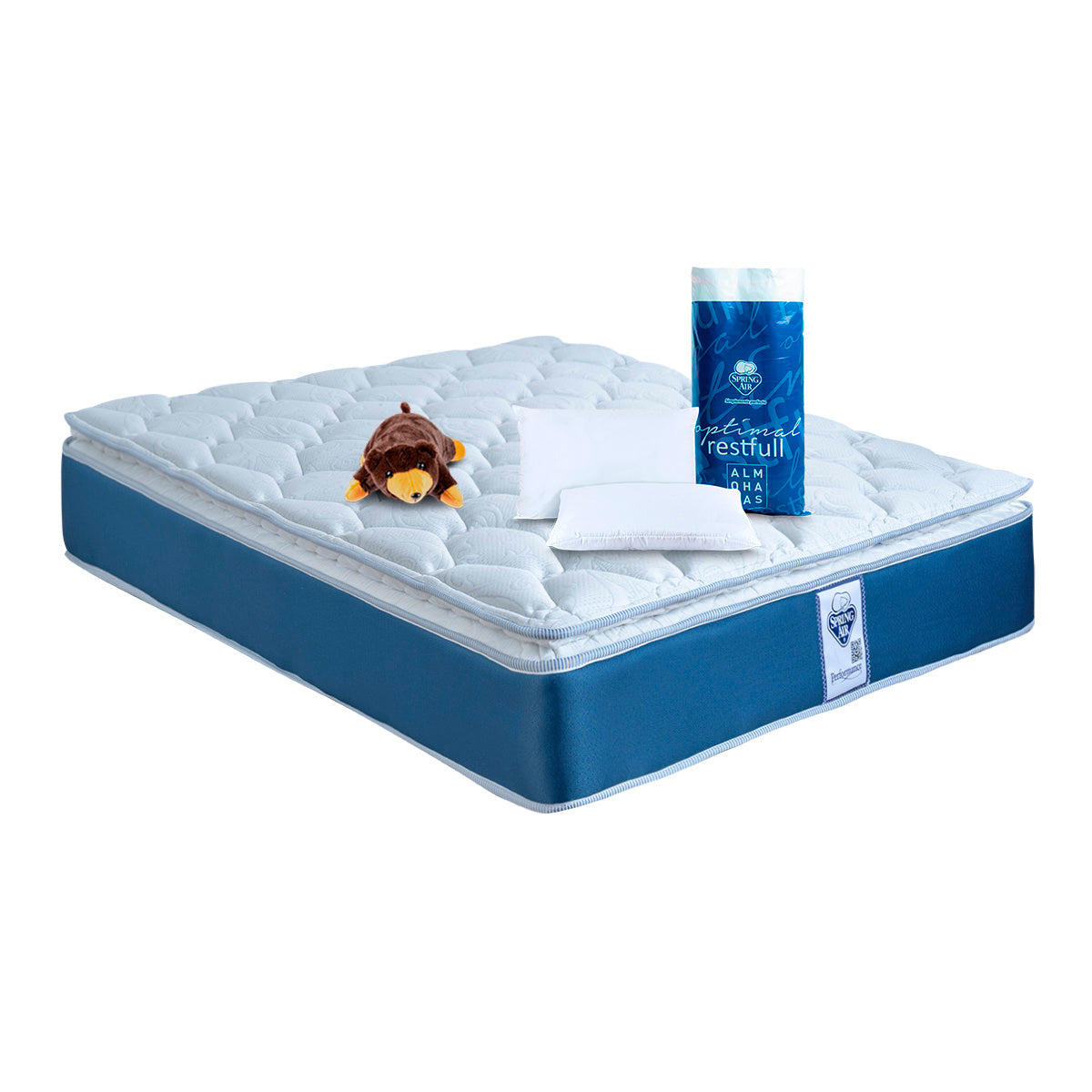Colchón Spring Air Cota Individual + 2 Pack Optimal Restful Peach Feel + Osito almohada