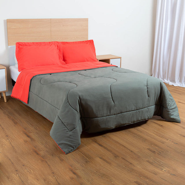 Edredón Spring Air King Size Doble Vista Coral-Gris